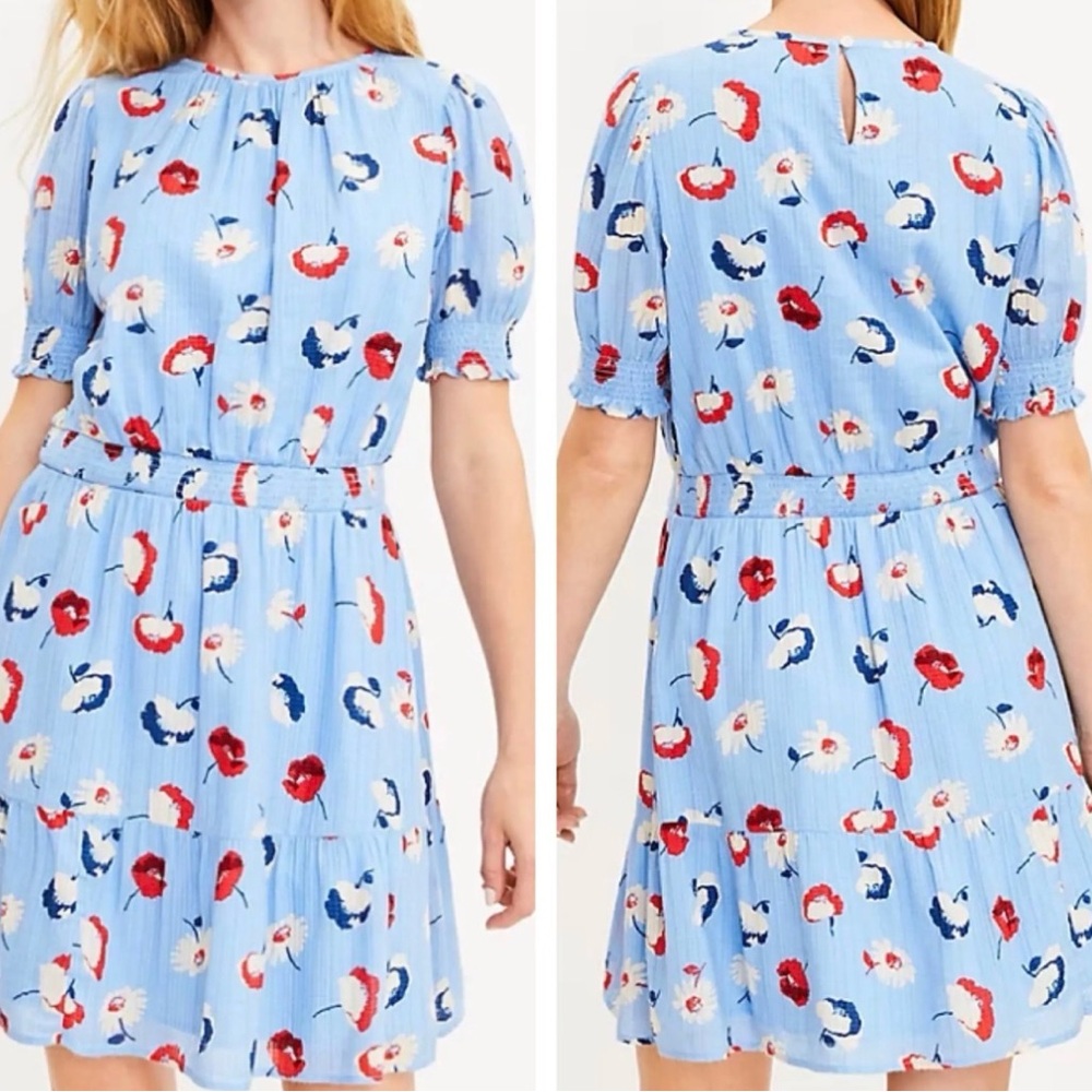 LOFT Light Blue Floral Belted Mini Dress - Picture 8 of 8